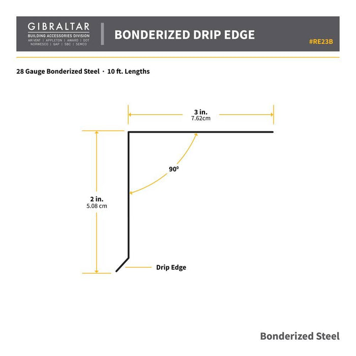 Drip Edge Flashing 2 in. x 3 in. x 10 ft. L-90 Bonderized Steel Gray 28-Gauge