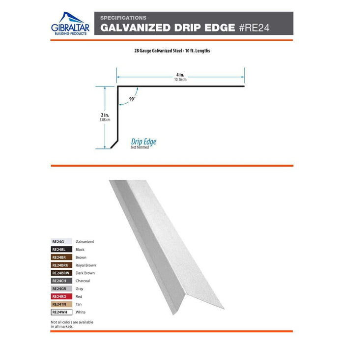 Drip Edge Flashing 2 in. x 4 in. x 10 ft. L-90 Roof Edge Galvanized Steel Charcoal 28-Gauge