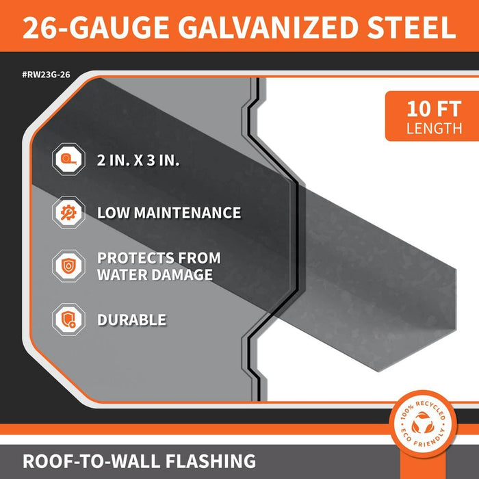 Flashing Angle 2 in. x 3 in. x 10 ft. Roof-to-Wall Galvanized Steel 26-Gauge