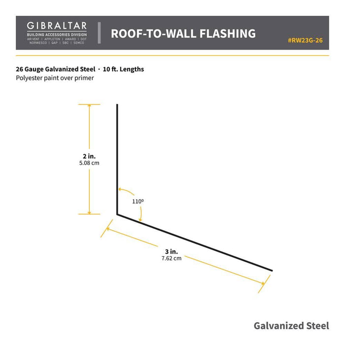 Flashing Angle 2 in. x 3 in. x 10 ft. Roof-to-Wall Galvanized Steel 26-Gauge