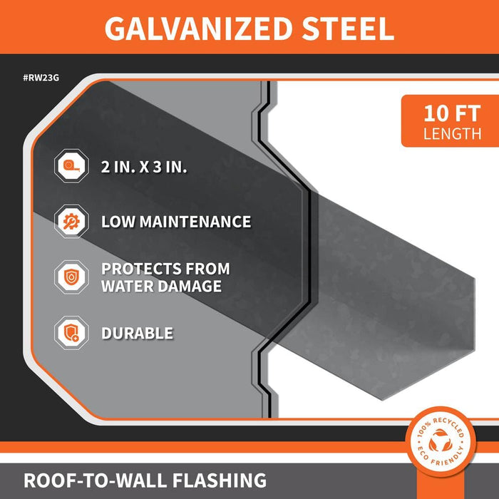 Flashing Angle 2 in. x 3 in. x 10 ft. Roof-to-Wall Galvanized Steel Metallic 28-Gauge