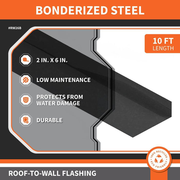 Flashing Angle 2 in. x 6 in. x 10 ft. Roof-to-Wall Bonderized Steel Gray 28-Gauge