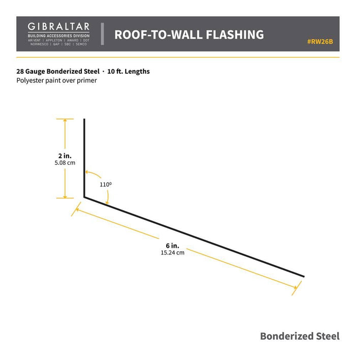 Flashing Angle 2 in. x 6 in. x 10 ft. Roof-to-Wall Bonderized Steel Gray 28-Gauge