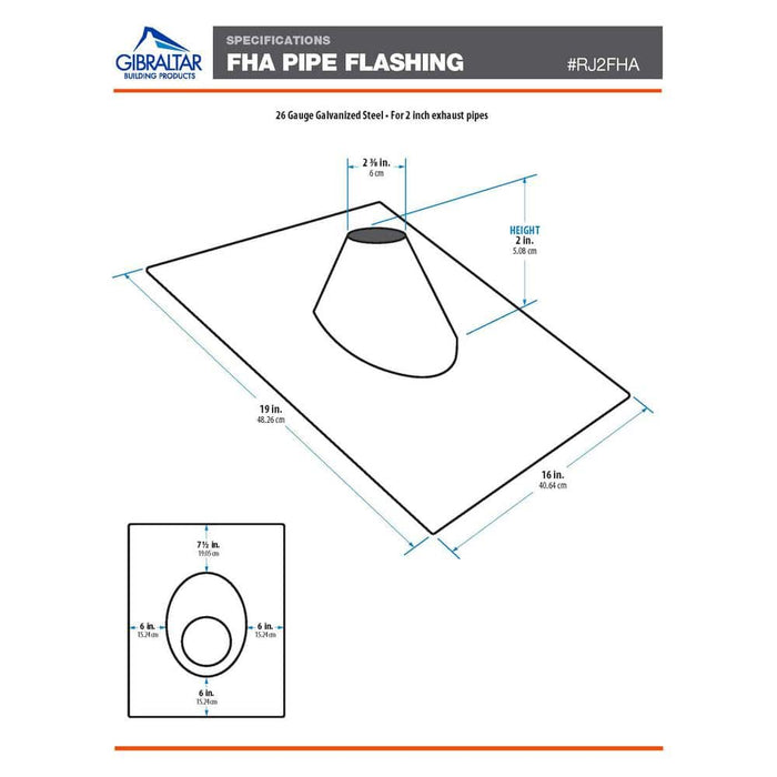 Vent Pipe Flashing 2 in. Galvanized Steel Metallic with FHA Base 26-Gauge