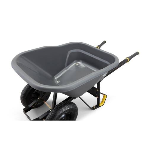 Wheelbarrow Dual-Wheel Pro-Grade Poly Bucket Steel Handles Dual 16 in. Pneumatic Wheels Easy-Dump Design 8 cu. ft.