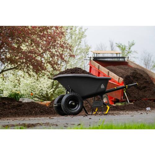 Wheelbarrow Dual-Wheel Pro-Grade Poly Bucket Steel Handles Dual 16 in. Pneumatic Wheels Easy-Dump Design 8 cu. ft.