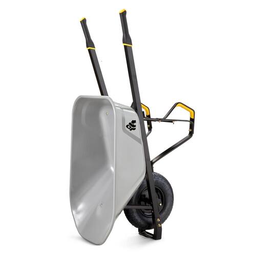 Steel Tub Wheelbarrow PRO Heavy-Duty 6 cu. ft. with Steel Braces and Handles, Easy Pivot/Dump Design, 16 in. Pneumatic Wheel