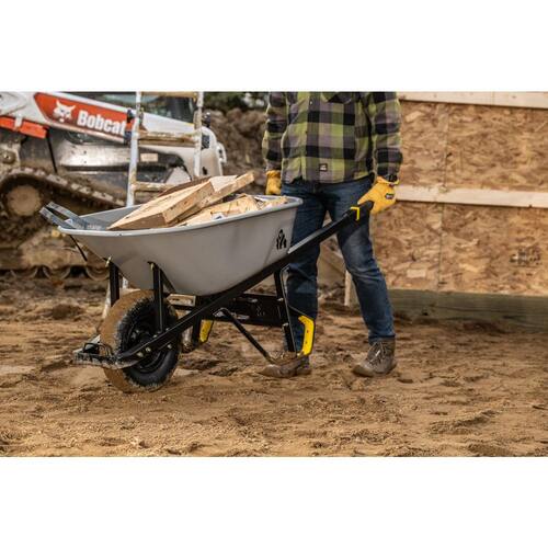 Steel Tub Wheelbarrow PRO Heavy-Duty 6 cu. ft. with Steel Braces and Handles, Easy Pivot/Dump Design, 16 in. Pneumatic Wheel