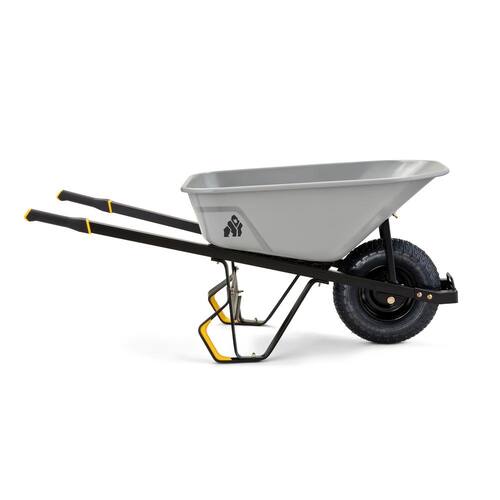 Steel Tub Wheelbarrow PRO Heavy-Duty 6 cu. ft. with Steel Braces and Handles, Easy Pivot/Dump Design, 16 in. Pneumatic Wheel