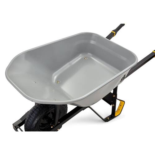 Steel Tub Wheelbarrow PRO Heavy-Duty 6 cu. ft. with Steel Braces and Handles, Easy Pivot/Dump Design, 16 in. Pneumatic Wheel