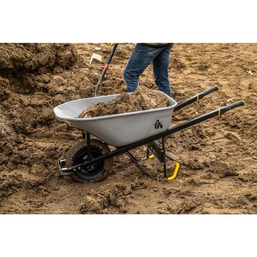 Steel Tub Wheelbarrow PRO Heavy-Duty 6 cu. ft. with Steel Braces and Handles, Easy Pivot/Dump Design, 16 in. Pneumatic Wheel