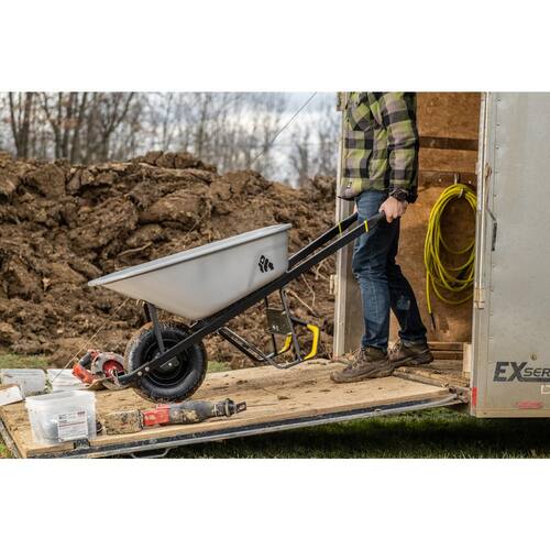 Steel Tub Wheelbarrow PRO Heavy-Duty 6 cu. ft. with Steel Braces and Handles, Easy Pivot/Dump Design, 16 in. Pneumatic Wheel