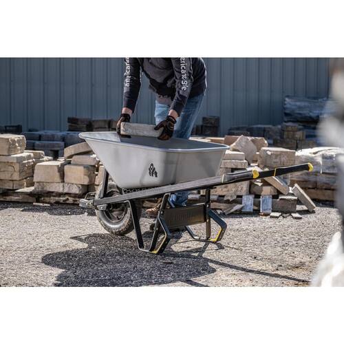 Steel Tub Wheelbarrow PRO Heavy-Duty 6 cu. ft. with Steel Braces and Handles, Easy Pivot/Dump Design, 16 in. Pneumatic Wheel