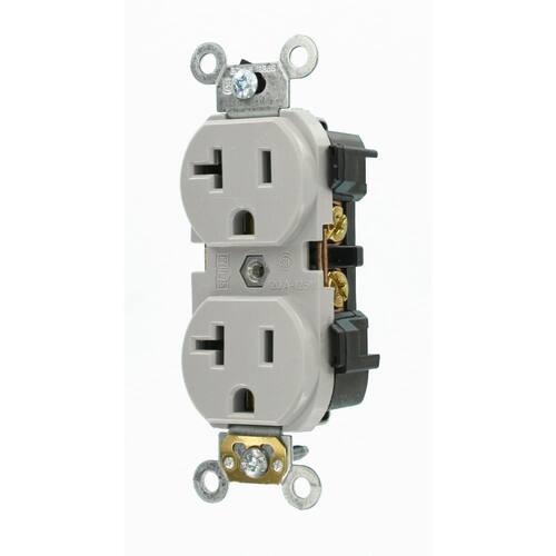 Outlet Duplex 20 Amp Industrial Grade Heavy Duty Self Grounding, Gray