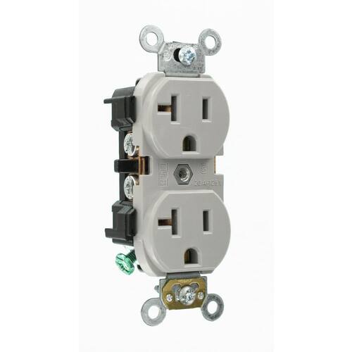 Outlet Duplex 20 Amp Industrial Grade Heavy Duty Self Grounding, Gray