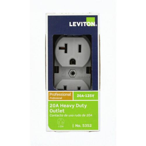 Outlet Duplex 20 Amp Industrial Grade Heavy Duty Self Grounding, Gray