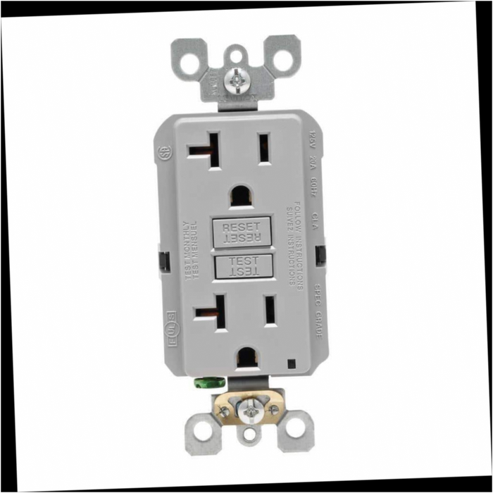 GFCI Outlet Slim Duplex 20 Amp Self-Test SmartlockPro Gray