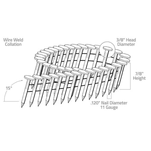 Coil Roofing Nails 7/8 in. x 0.120 in. 15° Angled Wire Collated Electrogalvanized Smooth Shank 7200 pcs