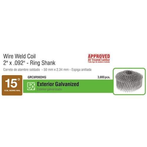 Exterior Galvanized Wire Collated Ring Shank Nails 2 in. x 0.092 in. 15-Degree Angled 3000 pcs