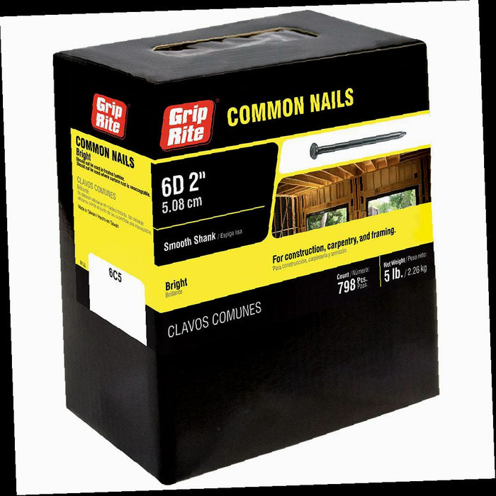 Common Nails 11-1/2 x 2 in. Bright Steel Smooth Shank 6-Penny (5 lb.-Pack)