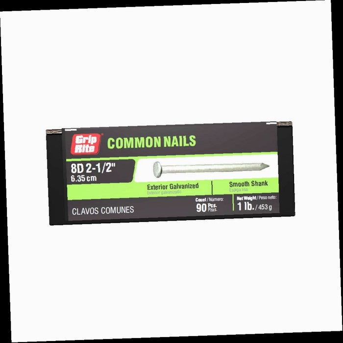 Common Nails 10-1/4 x 2-1/2 in. 8-Penny Hot-Galvanized Steel (1 lb.-Pack)