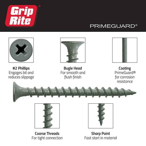 Philips Bugle-Head Coarse Thread Sharp Point Polymer Coated Exterior Screws, #6 x 1-1/4 in., 5 lbs./Pack