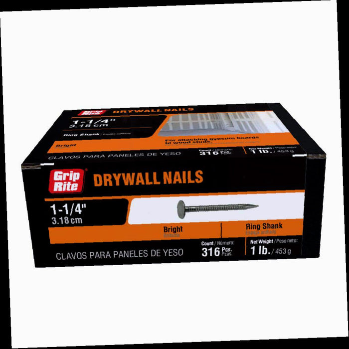 Drywall Nails Bright Ring Shank 12-1/2 x 1-1/4 in. (1 lb.-Box)