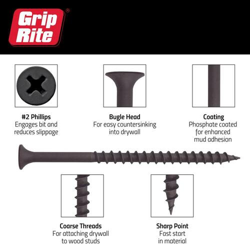 Drywall Screws #6 x 1-1/4 in. Philips Bugle-Head Coarse Thread Sharp Point 25 lb./Pack