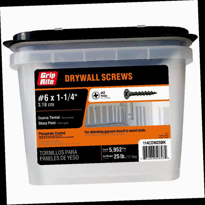 Drywall Screws, Philips Bugle-Head, Coarse Thread, Sharp Point, #6 x 1-1/4 in. (25 lbs./Pack)
