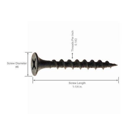 Drywall Screws #6 x 1-1/4 in. Philips Bugle-Head Coarse Thread Sharp Point 25 lb./Pack