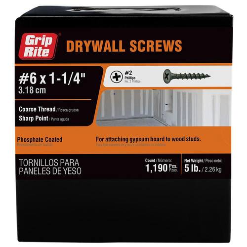 Drywall Screws #6 x 1-1/4 in. Philips Bugle-Head Coarse Thread Sharp 5 lb./Pack