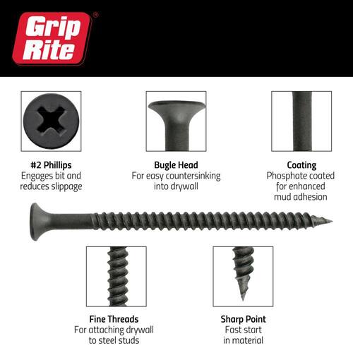 Drywall Screws #6 x 1-1/4 in. Philips Bugle-Head Fine Thread  Sharp Point 1 lb./Pack