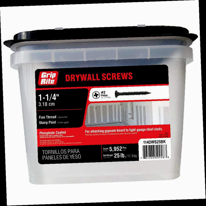 Drywall Screws, Philips Bugle-Head, Fine Thread, #6 x 1-1/4 in. (25 lbs./Pack)