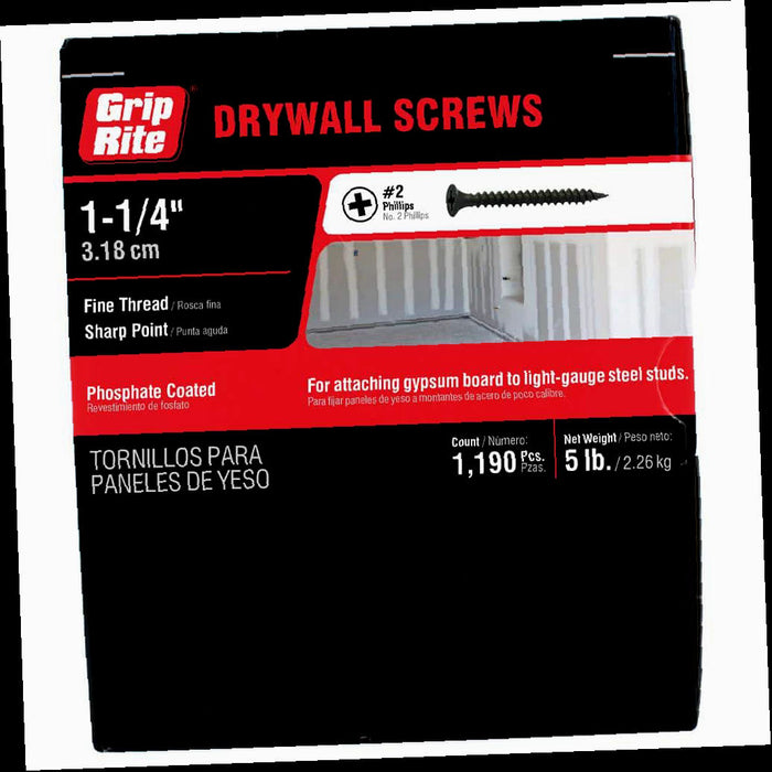 Drywall Screws, Philips Bugle-Head, Fine Thread, #6 x 1-1/4 in. (5 lbs./Pack)