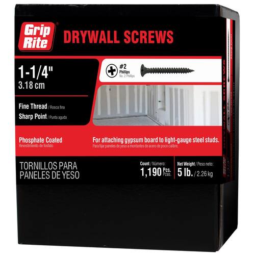 Drywall Screws #6 x 1-1/4 in. Philips Bugle-Head Fine Thread  Sharp Point (5 lbs./Pack)