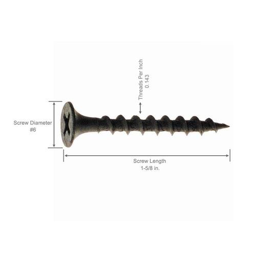 Drywall Screw #6 x 1-5/8 in. Philips Bugle-Head Coarse Thread Sharp Point 1 lb./Pack