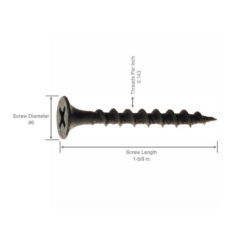 Drywall Screws #6 x 1-5/8 in. Philips Bugle-Head Coarse Thread Sharp Point 5 lb./Pack