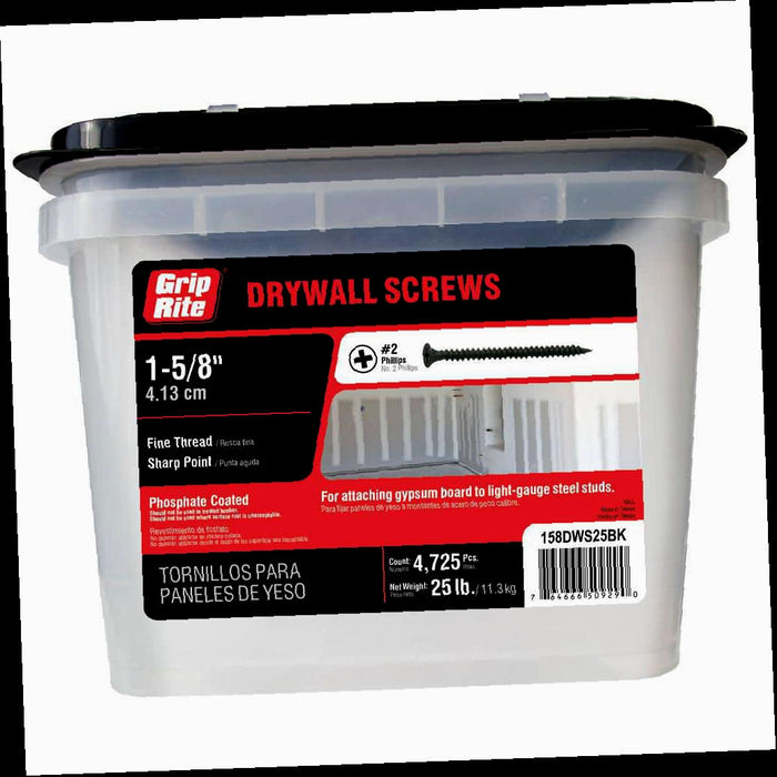 Drywall Screws, Philips Bugle-Head, Fine Thread, #6 x 1-5/8 in. (25 lbs./Pack)