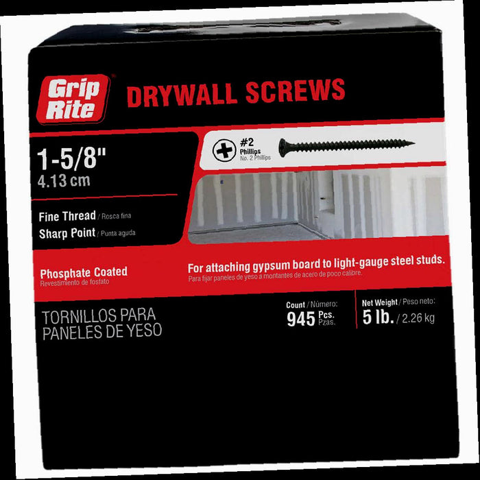 Drywall Screws, Philips Bugle-Head, Fine Thread, #6 x 1-5/8 in. (5 lb.-Pack)