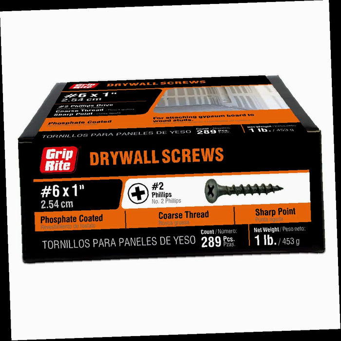 Drywall Screws, Philips Bugle-Head, Coarse Thread, Sharp Point, #6 x 1 in. (1 lb.-Pack)