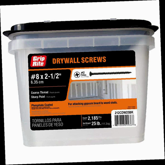 Drywall Screws, Philips Bugle-Head, Coarse Thread, Sharp Point, #8 x 2-1/2 in. (25 lbs./Pack)
