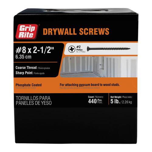 Drywall Screw #8 x 2-1/2 in. Philips Bugle-Head Coarse Thread Sharp Point 5 lb./Pack