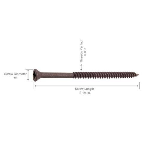 Drywall Screw #6 x 2-1/4 in Square Drive Flat-Head Trim Fine Thread 1 lb./Pack