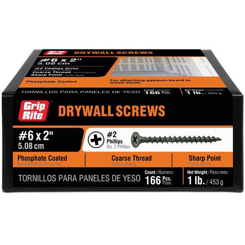 Drywall Screws #6 x 2 in. Philips Bugle-Head Coarse Thread Sharp Point 1 lb./Pack