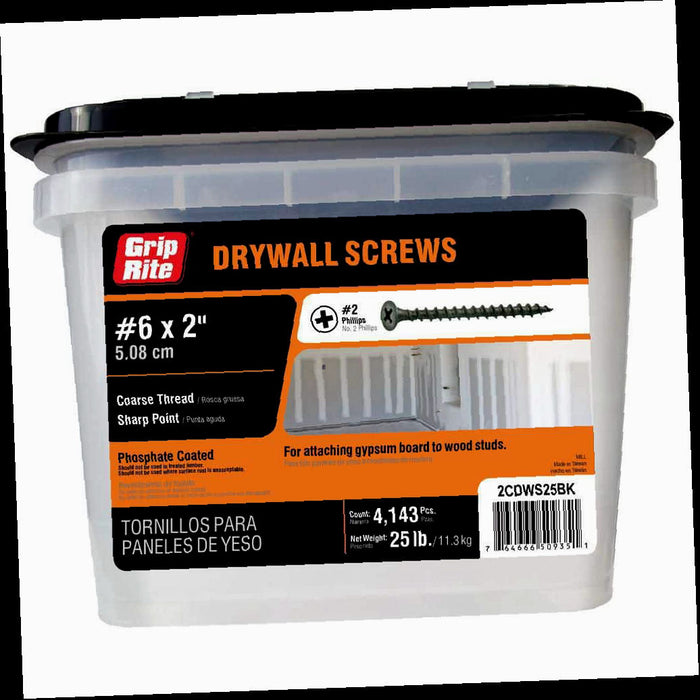 Drywall Screws, Philips Bugle-Head, Coarse Thread, Sharp Point, #6 x 2 in. (25 lbs./Pack)