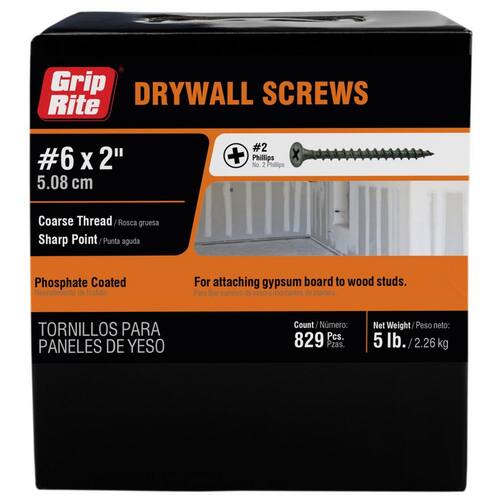 Drywall Screws #6 x 2 in. Philips Bugle-Head Coarse Thread Sharp Point 5 lbs.Pack