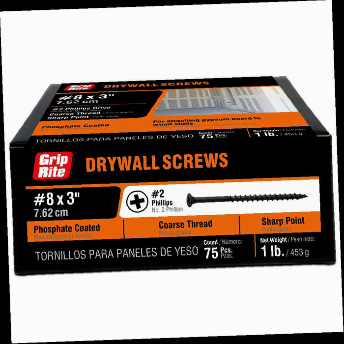 Drywall Screws, Philips Bugle-Head, Coarse Thread, Sharp Point, #8 x 3 in. (1 lb.-Pack)