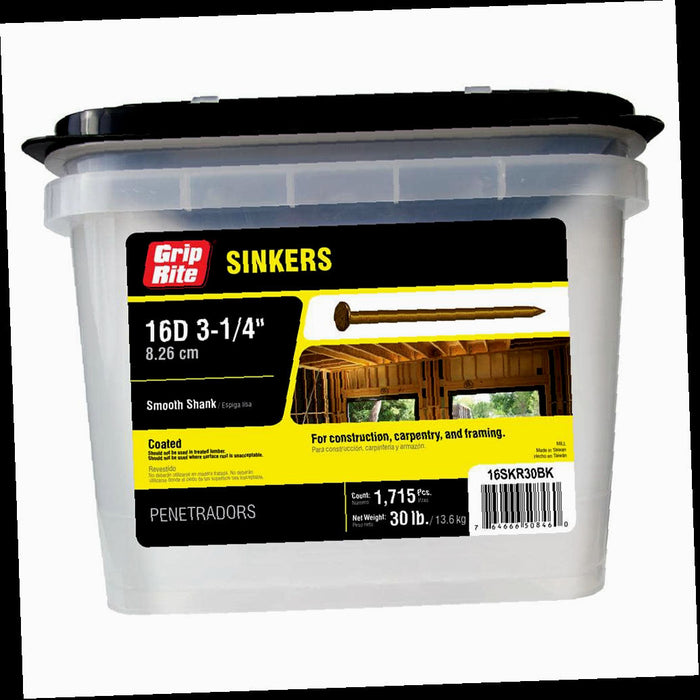 Steel Coated Sinker Nails 16-Penny 9 x 3-1/4 in. (30 lbs.-Pack)