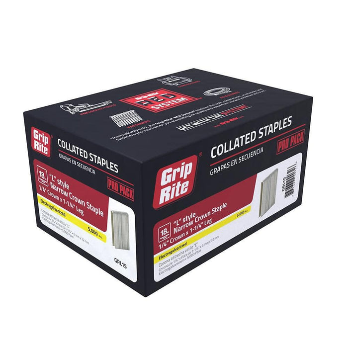 Narrow Crown Finishing Staples L-Style 1/4 in. x 1-1/4 in. 18-Gauge Electrogalvanized Adhesive Collated (5000 per Box) — view 3
