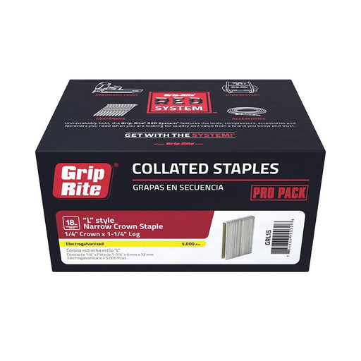 Narrow Crown Finishing Staples L-Style 1/4 in. x 1-1/4 in. 18-Gauge Electrogalvanized Adhesive Collated (5000 per Box)